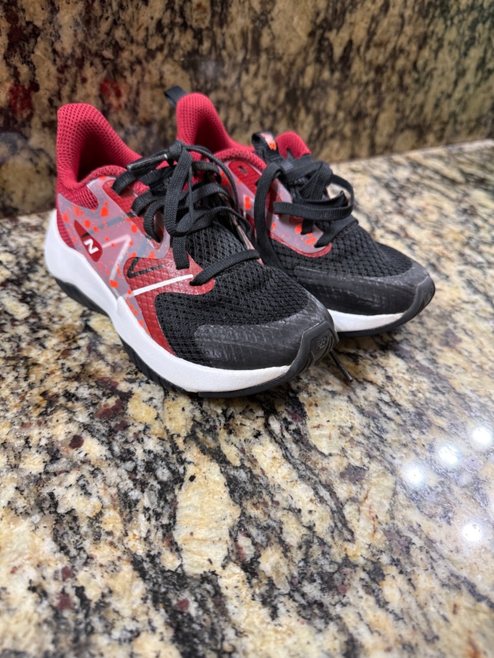 New Balance Kids Black and Red Mesh Athletic Sneakers